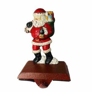Santa Metal Christmas Holiday Heavy Cast Iron Stocking Hanger Vintage